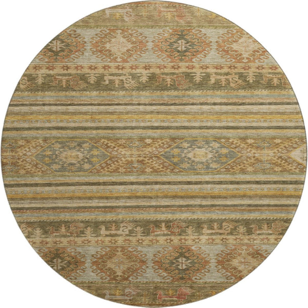 HomeRoots 8' Washable Round Rug in Beige, Gold & Gray Medallion Style - UV Protected, Durable & Stylish Decor 695231
