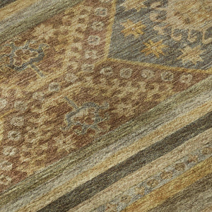 HomeRoots 8' Washable Round Rug in Beige, Gold & Gray Medallion Style - UV Protected, Durable & Stylish Decor 695231