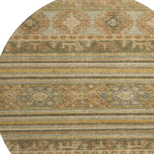 HomeRoots 8' Washable Round Rug in Beige, Gold & Gray Medallion Style - UV Protected, Durable & Stylish Decor 695231