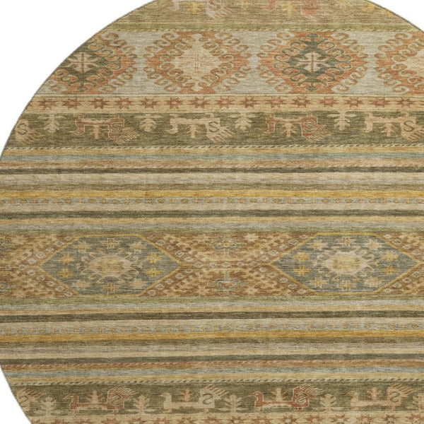 HomeRoots 8' Washable Round Rug in Beige, Gold & Gray Medallion Style - UV Protected, Durable & Stylish Decor 695231