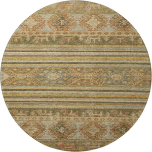 HomeRoots 8' Washable Round Rug in Beige, Gold & Gray Medallion Style - UV Protected, Durable & Stylish Decor 695231
