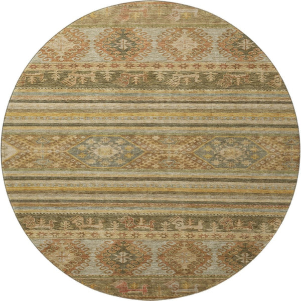 HomeRoots 8' Washable Round Rug in Beige, Gold & Gray Medallion Style - UV Protected, Durable & Stylish Decor 695231