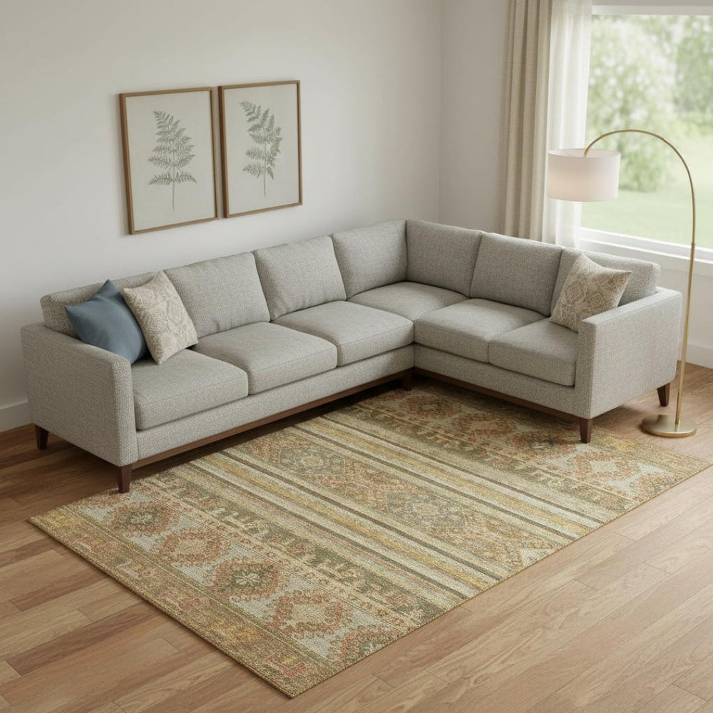 HomeRoots 9' X 12' Beige Gold Gray Medallion Washable Area Rug – Stain Resistant, UV Protected & Durable Design 695233