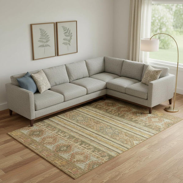 HomeRoots 9' X 12' Beige Gold Gray Medallion Washable Area Rug – Stain Resistant, UV Protected & Durable Design 695233