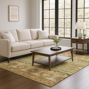 HomeRoots 10' Washable Beige Gold and Gray Medallion Area Rug with UV Protection - Perfect for High-Traffic Homes 695234
