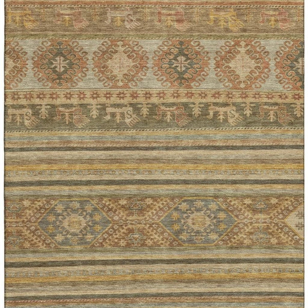 HomeRoots 10' Washable Beige Gold and Gray Medallion Area Rug with UV Protection - Perfect for High-Traffic Homes 695234