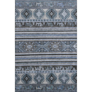 HomeRoots 5' X 8' Blue Ivory Gray Medallion Washable Area Rug - Stylish, Durable, UV Protected for Every Home 695236