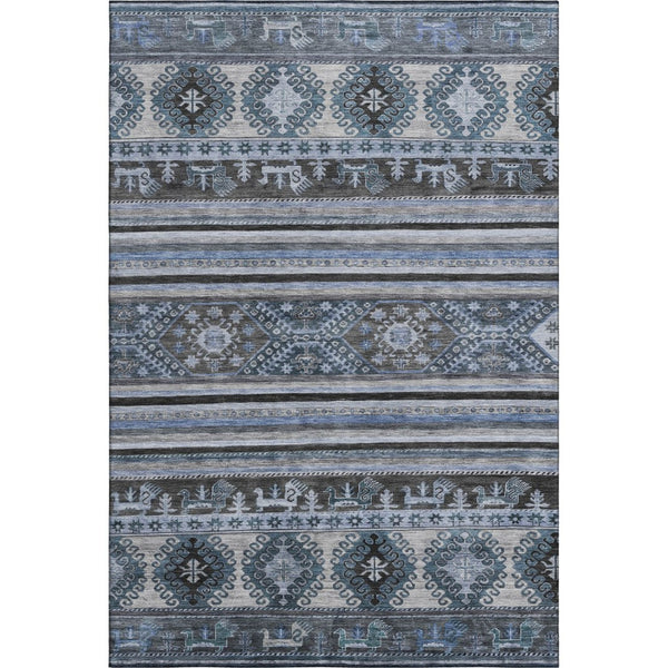 HomeRoots 5' X 8' Blue Ivory Gray Medallion Washable Area Rug - Stylish, Durable, UV Protected for Every Home 695236