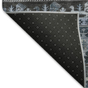 HomeRoots 5' X 8' Blue Ivory Gray Medallion Washable Area Rug - Stylish, Durable, UV Protected for Every Home 695236