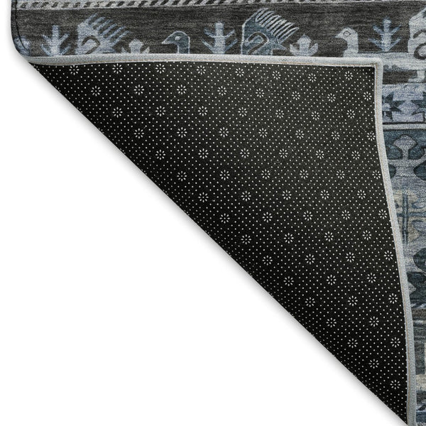 HomeRoots 5' X 8' Blue Ivory Gray Medallion Washable Area Rug - Stylish, Durable, UV Protected for Every Home 695236
