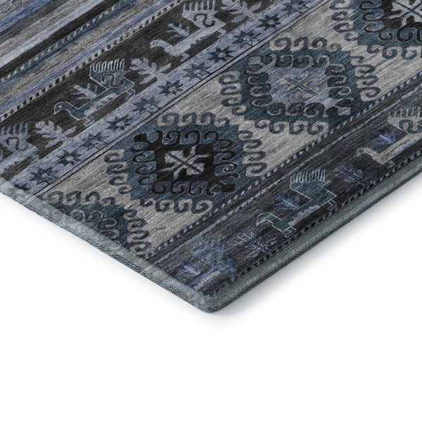 HomeRoots 5' X 8' Blue Ivory Gray Medallion Washable Area Rug - Stylish, Durable, UV Protected for Every Home 695236
