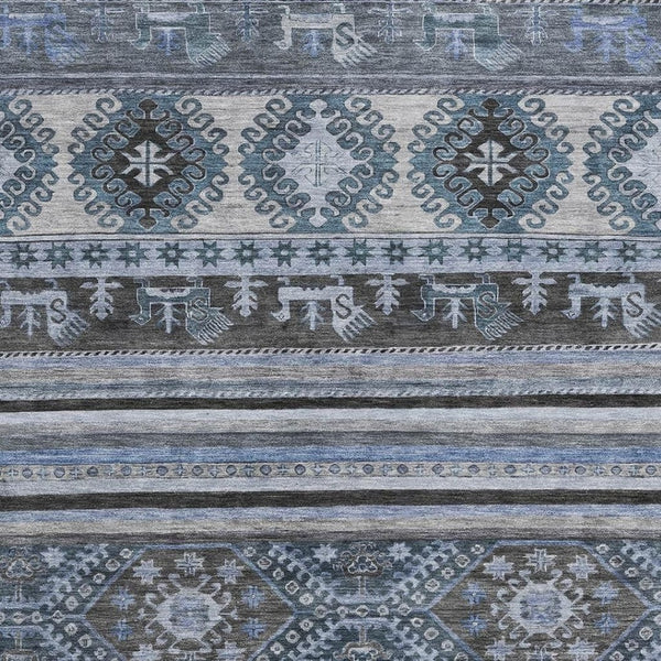 HomeRoots 5' X 8' Blue Ivory Gray Medallion Washable Area Rug - Stylish, Durable, UV Protected for Every Home 695236