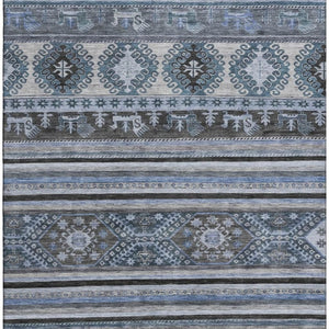 HomeRoots 5' X 8' Blue Ivory Gray Medallion Washable Area Rug - Stylish, Durable, UV Protected for Every Home 695236