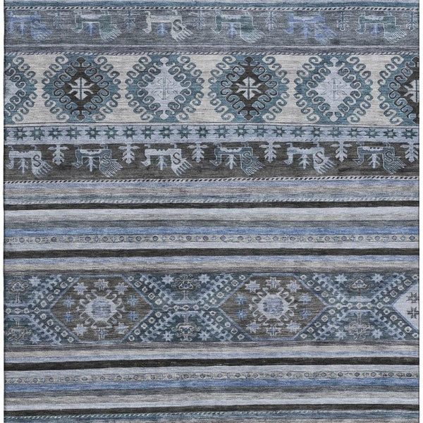 HomeRoots 5' X 8' Blue Ivory Gray Medallion Washable Area Rug - Stylish, Durable, UV Protected for Every Home 695236