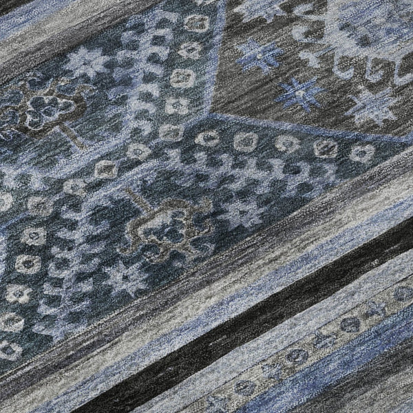 HomeRoots 8' Blue Ivory and Gray Medallion Round Rug – Washable, UV Protected, Soft, Non-Slip for Easy Care 695237