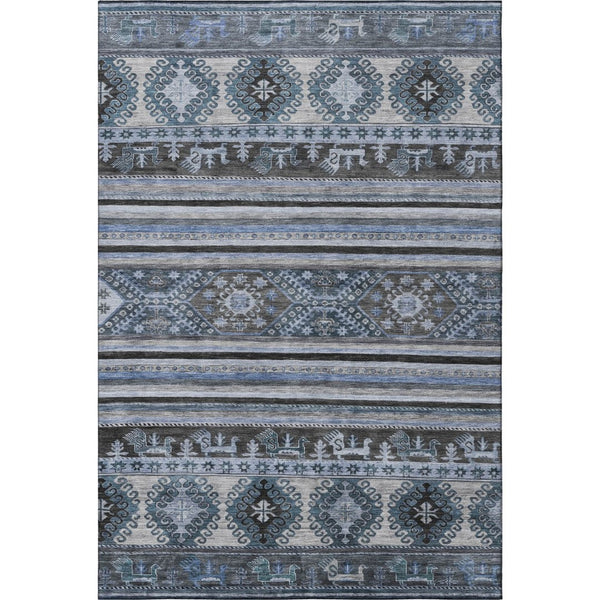 HomeRoots 8' X 10' Blue Ivory Gray Medallion Area Rug - Stylish, Stain-Resistant & UV Protected for Every Space 695238