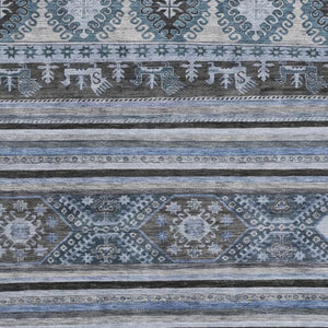 HomeRoots 9' X 12' Stylish Blue Ivory Gray Medallion Washable Area Rug - Durable, UV Protected & Stain Resistant! 695239