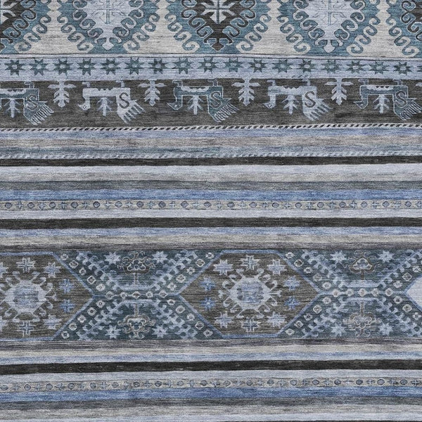 HomeRoots 9' X 12' Stylish Blue Ivory Gray Medallion Washable Area Rug - Durable, UV Protected & Stain Resistant! 695239