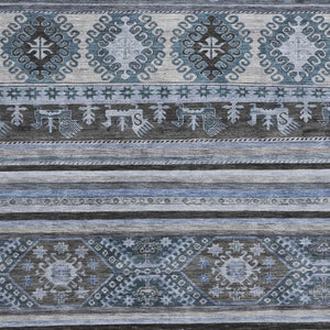 HomeRoots 10' X 14' Elegant Blue Ivory Gray Medallion Area Rug with UV Protection - Easy Care for Busy Homes 695240