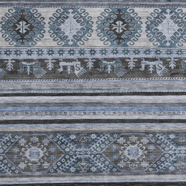 HomeRoots 10' X 14' Elegant Blue Ivory Gray Medallion Area Rug with UV Protection - Easy Care for Busy Homes 695240