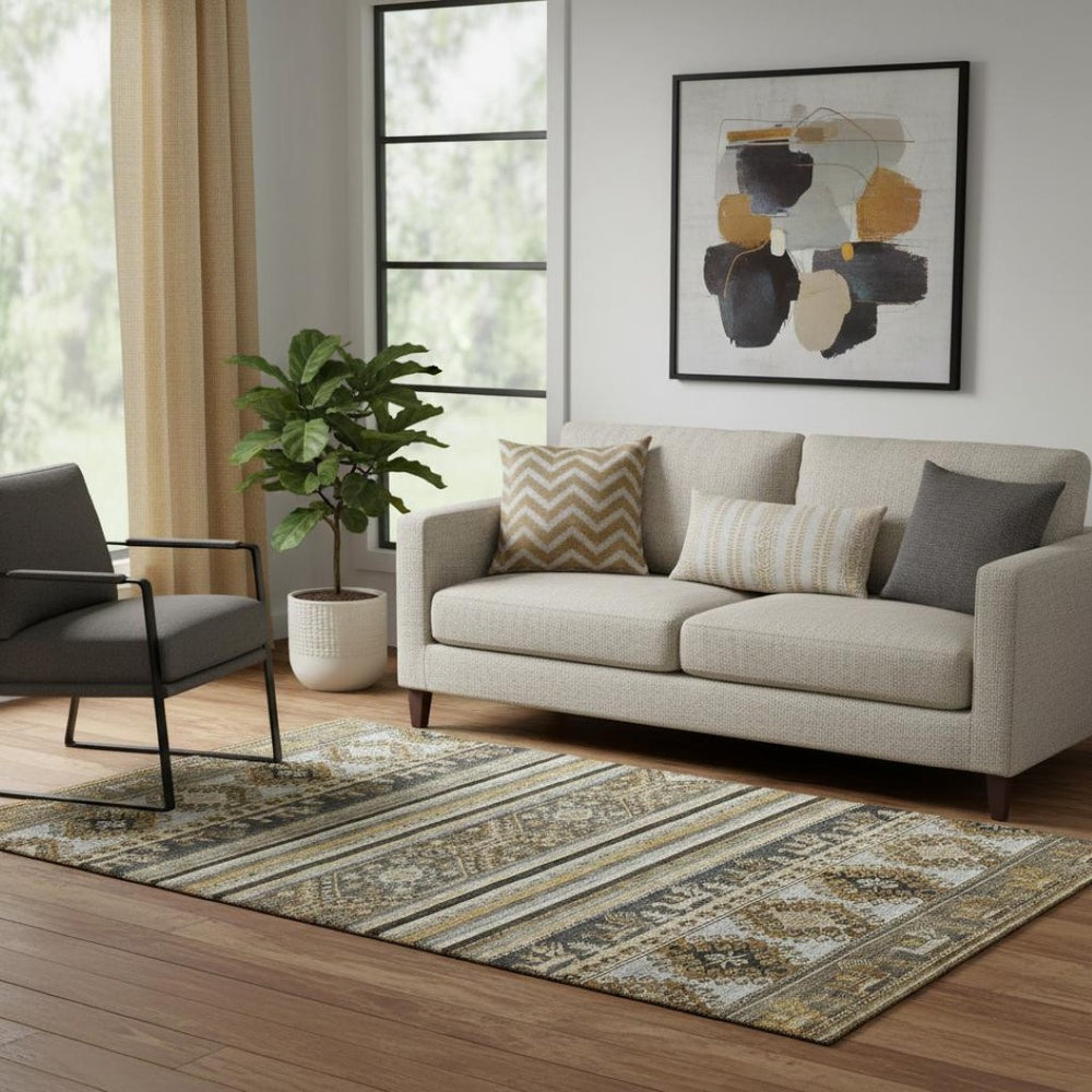 HomeRoots 5' X 8' Chocolate Ivory Gray Medallion Area Rug – Stain Resistant, UV Protected, Easy Care Comfort 695242
