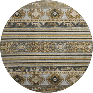 HomeRoots 8' Washable Round Area Rug in Chocolate, Ivory & Gray Medallion Design with UV Protection & Durability 695243
