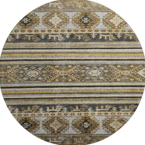 HomeRoots 8' Washable Round Area Rug in Chocolate, Ivory & Gray Medallion Design with UV Protection & Durability 695243
