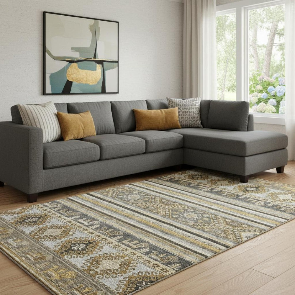 HomeRoots 8' X 10' Elegant Chocolate Ivory Gray Medallion Area Rug - Washable, UV Protected & Stain Resistant! 695244