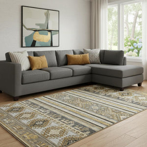 HomeRoots 8' X 10' Elegant Chocolate Ivory Gray Medallion Area Rug - Washable, UV Protected & Stain Resistant! 695244