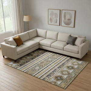 HomeRoots 9' X 12' Transitional Chocolate Ivory Gray Medallion Area Rug - Stain Resistant & UV Safe Design 695245