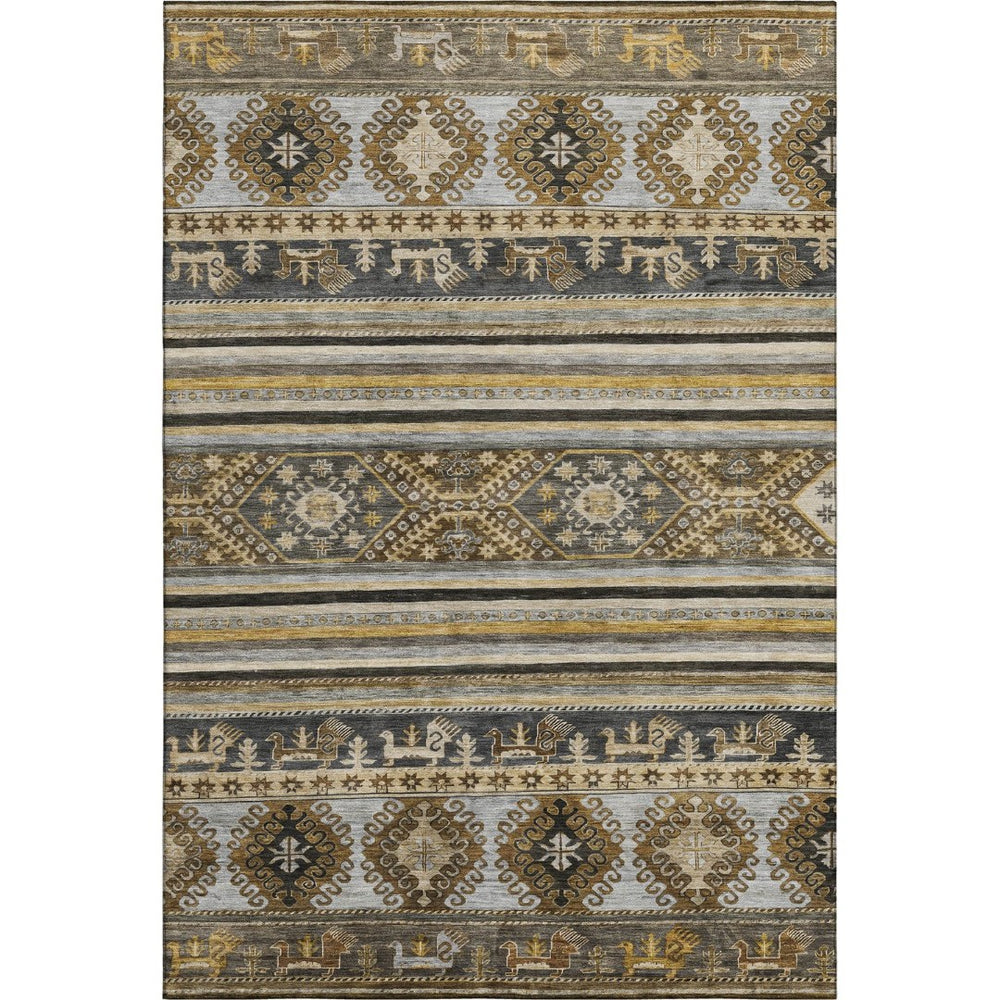 HomeRoots 9' X 12' Transitional Chocolate Ivory Gray Medallion Area Rug - Stain Resistant & UV Safe Design 695245