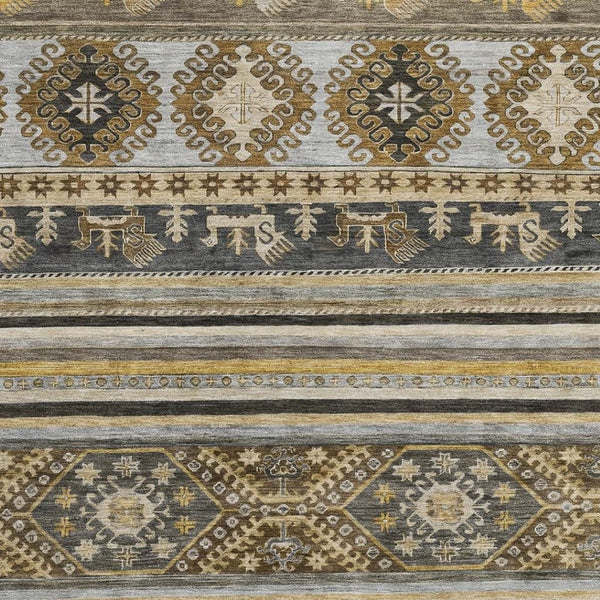 HomeRoots 9' X 12' Transitional Chocolate Ivory Gray Medallion Area Rug - Stain Resistant & UV Safe Design 695245