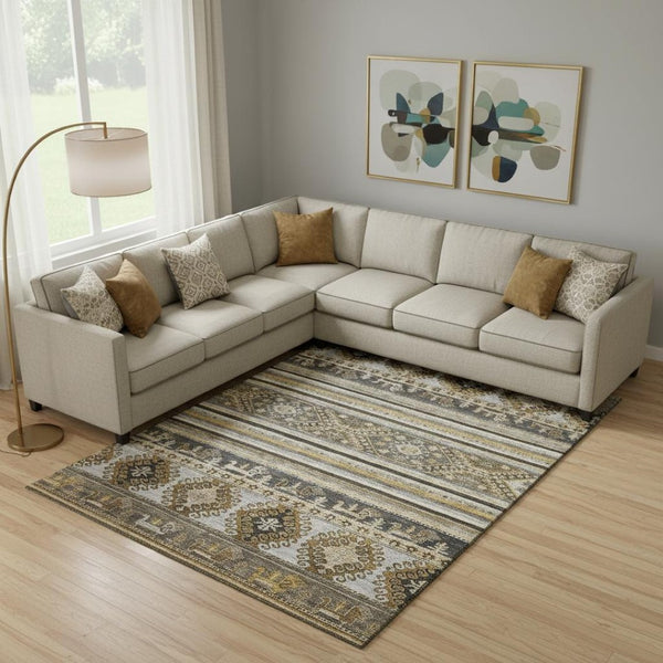 HomeRoots 10' X 14' Chocolate Ivory Gray Medallion Area Rug - Durable, Washable, UV Protected for High-Traffic Spaces 695246