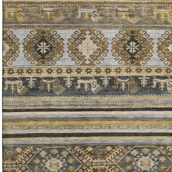 HomeRoots 10' X 14' Chocolate Ivory Gray Medallion Area Rug - Durable, Washable, UV Protected for High-Traffic Spaces 695246