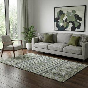 HomeRoots 5' X 8' Washable Fern Green Medallion Area Rug with UV Protection for Stylish, Durable Comfort 695248