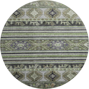 HomeRoots 8' Stylish Fern Green Medallion Round Rug – Washable, UV-Protected, & Family-Friendly Comfort 695249