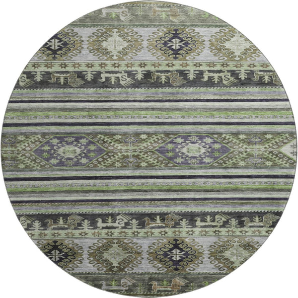 HomeRoots 8' Stylish Fern Green Medallion Round Rug – Washable, UV-Protected, & Family-Friendly Comfort 695249