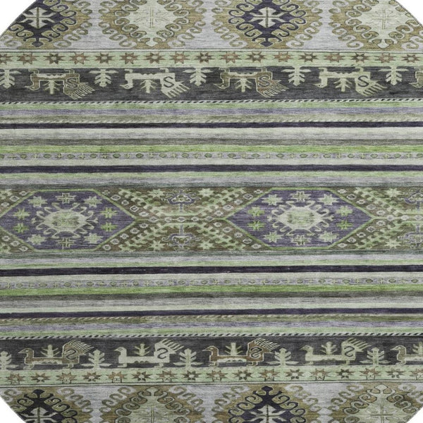 HomeRoots 8' Stylish Fern Green Medallion Round Rug – Washable, UV-Protected, & Family-Friendly Comfort 695249