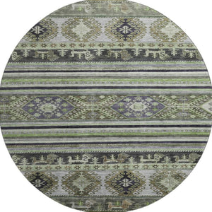 HomeRoots 8' Stylish Fern Green Medallion Round Rug – Washable, UV-Protected, & Family-Friendly Comfort 695249