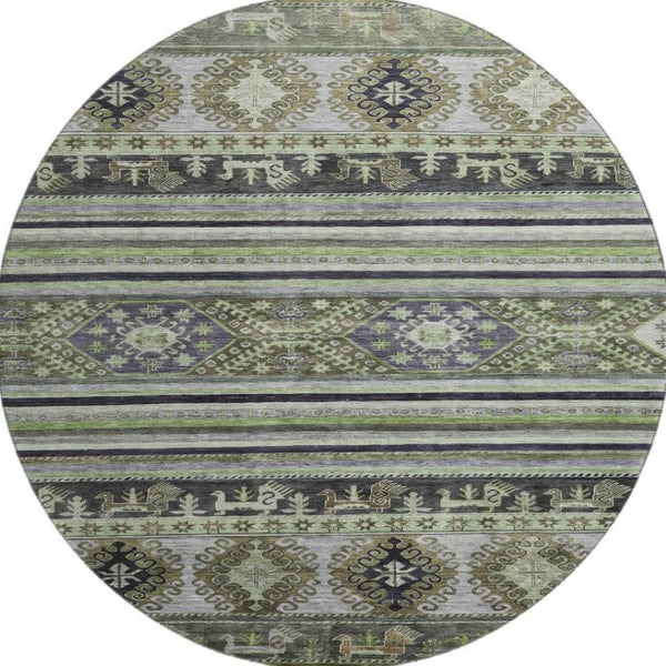 HomeRoots 8' Stylish Fern Green Medallion Round Rug – Washable, UV-Protected, & Family-Friendly Comfort 695249