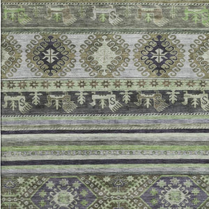HomeRoots 8' X 10' Fern Green Ivory Gray Medallion Washable Area Rug – UV Protected, Stain-Resistant Elegance 695250