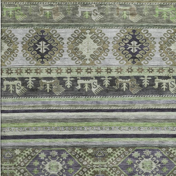 HomeRoots 8' X 10' Fern Green Ivory Gray Medallion Washable Area Rug – UV Protected, Stain-Resistant Elegance 695250
