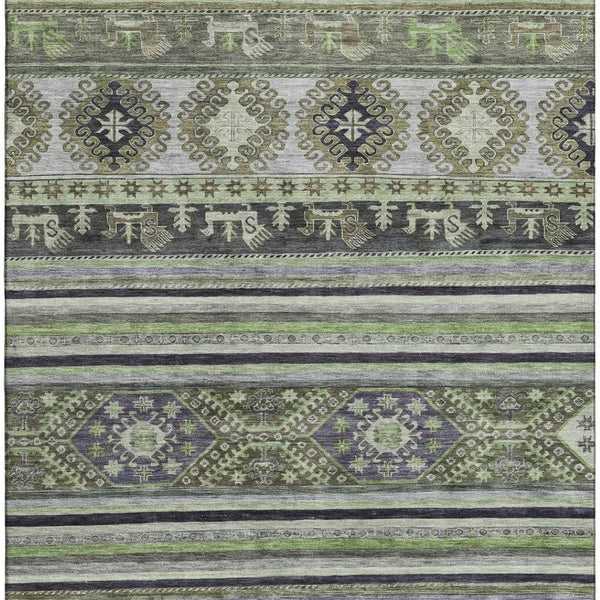 HomeRoots 8' X 10' Fern Green Ivory Gray Medallion Washable Area Rug – UV Protected, Stain-Resistant Elegance 695250