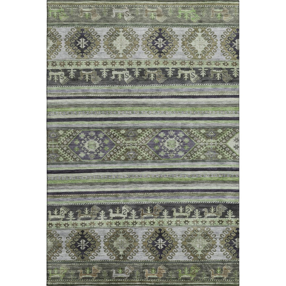 HomeRoots 9' X 12' Washable Fern Green Ivory and Gray Medallion Area Rug - UV Protected, Pet-Friendly Design 695251