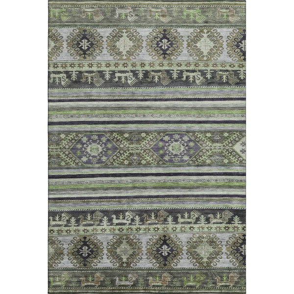 HomeRoots 9' X 12' Washable Fern Green Ivory and Gray Medallion Area Rug - UV Protected, Pet-Friendly Design 695251