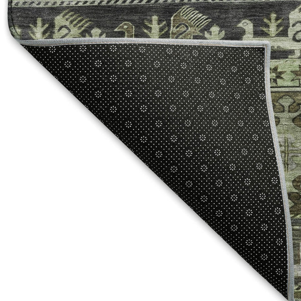 HomeRoots 9' X 12' Washable Fern Green Ivory and Gray Medallion Area Rug - UV Protected, Pet-Friendly Design 695251
