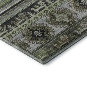 HomeRoots 9' X 12' Washable Fern Green Ivory and Gray Medallion Area Rug - UV Protected, Pet-Friendly Design 695251