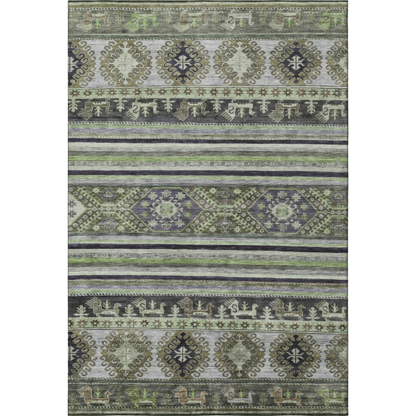 HomeRoots 9' X 12' Washable Fern Green Ivory and Gray Medallion Area Rug - UV Protected, Pet-Friendly Design 695251