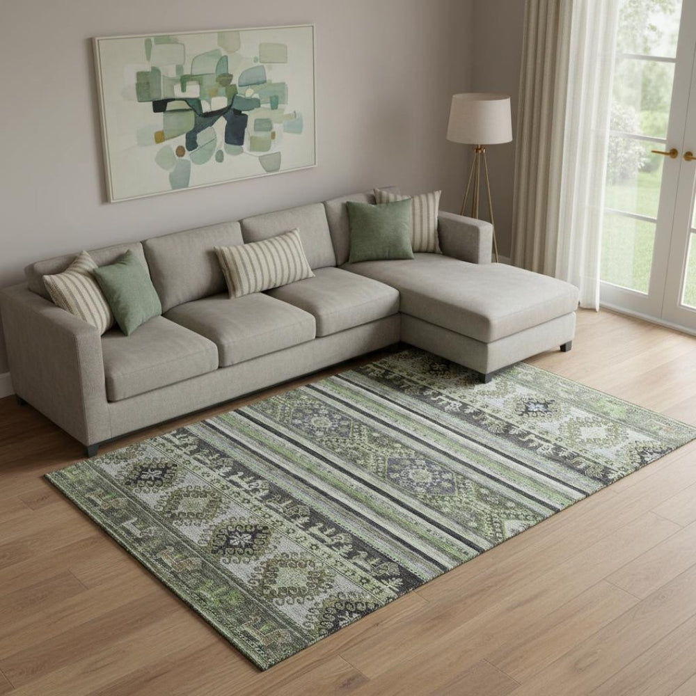 HomeRoots 10' X 14' Fern Green Medallion Area Rug - Durable, Stain Resistant, UV Protected for Active Homes 695252