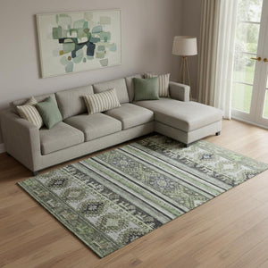 HomeRoots 10' X 14' Fern Green Medallion Area Rug - Durable, Stain Resistant, UV Protected for Active Homes 695252